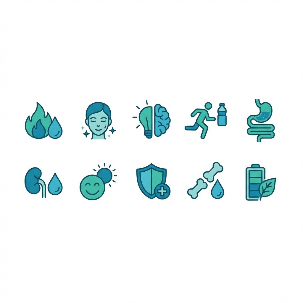 10 science-backed benefits of drinking a gallon of water daily including metabolism boost, skin health, brain clarity, physical performance, digestion, kidney health, mood improvement, immunity, joint health, and natural energy