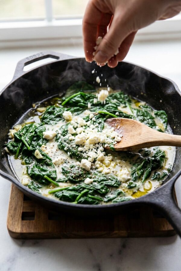 Add spinach and cook for 3–4 minutes until fully wilted.
