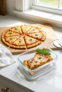 Slice, Serve, and Store Low-Calorie Cauliflower Pizza