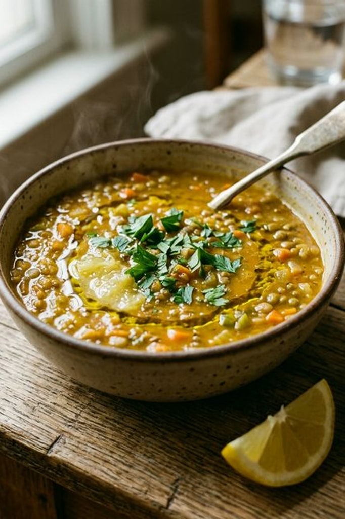 Mediterranean lentil soup — gut pathway anti-inflammatory recipe with lemon and cumin