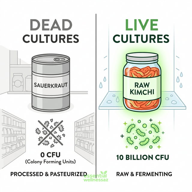 Live cultures vs dead cultures comparison: refrigerated raw kimchi vs canned sauerkraut