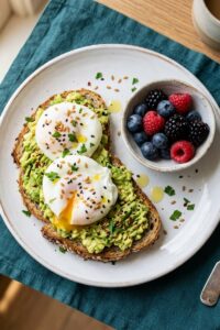 Avocado toast with eggs and flaxseeds for follicular phase diet