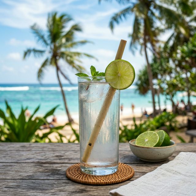 Glass of coconut water with lime