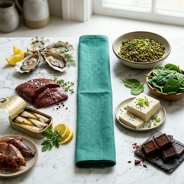 Heme vs non-heme iron rich foods for women — oysters and liver vs lentils and spinach