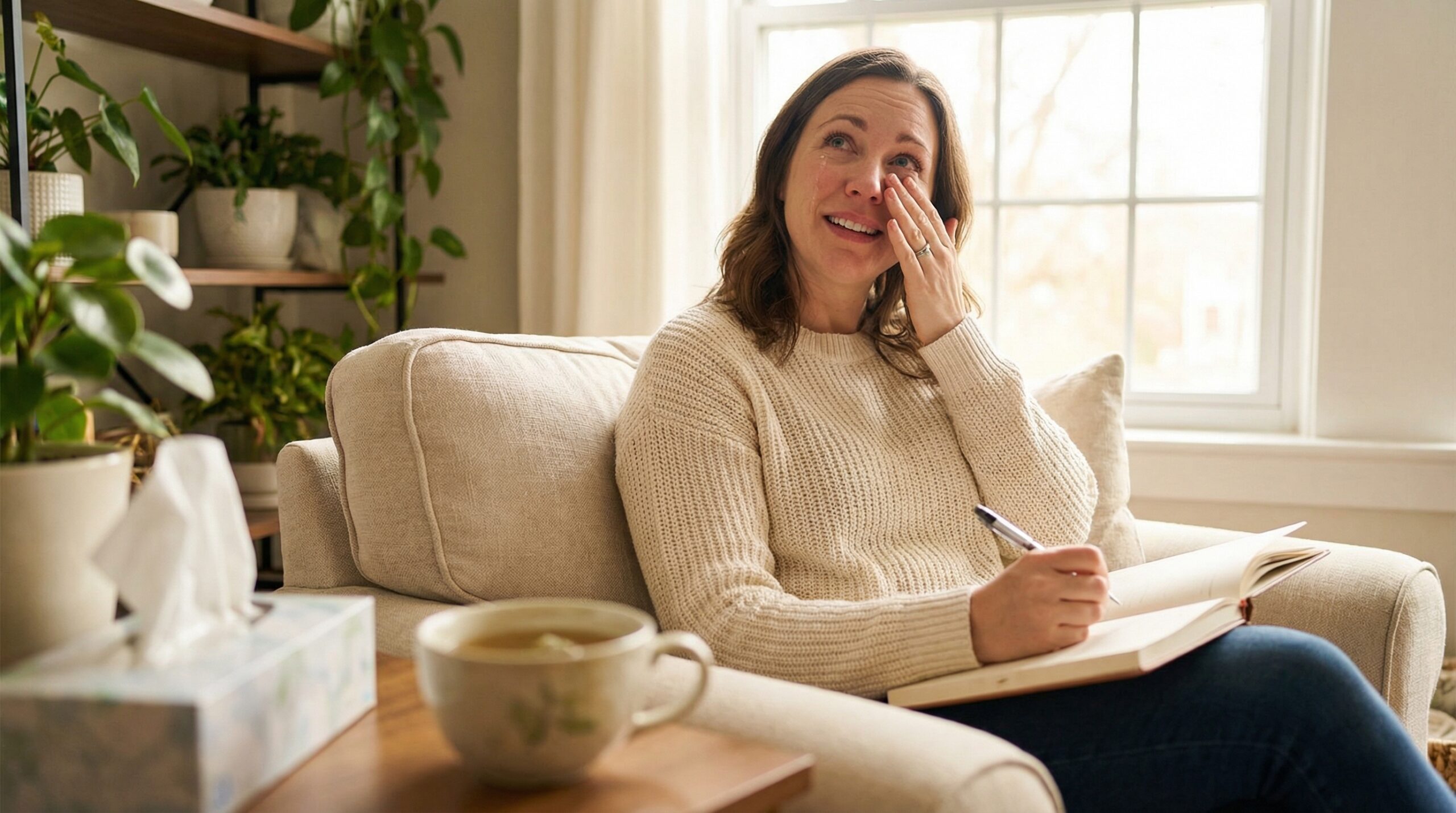 Woman journaling to process emotions showing mind-body connection in healing