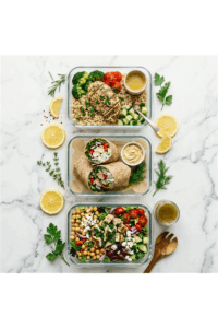 Lemon garlic chicken meal prep bowl wrap and salad options