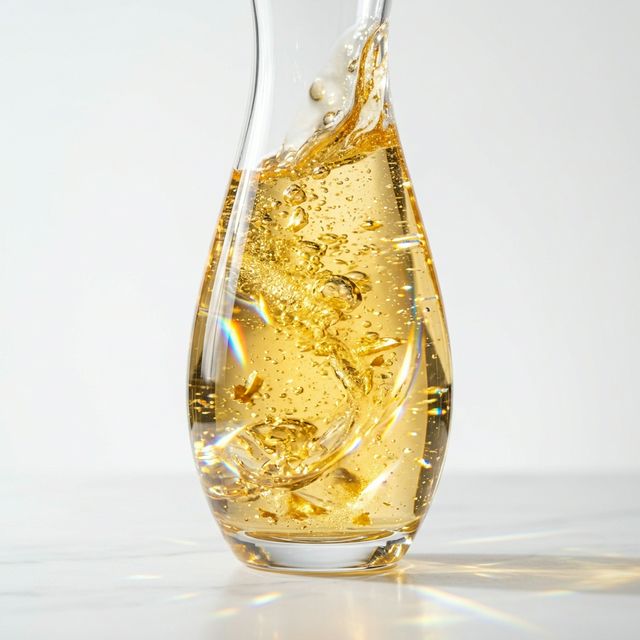 Conceptual golden liquid representing postbiotic metabolites and enzymes from fermentation