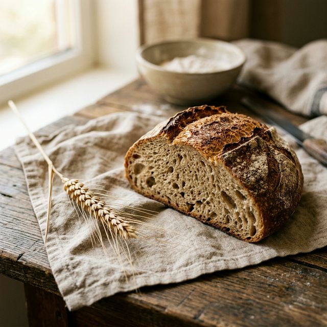 Sourdough bread next to wheat ear representing the destruction of anti-nutrients through fermentation