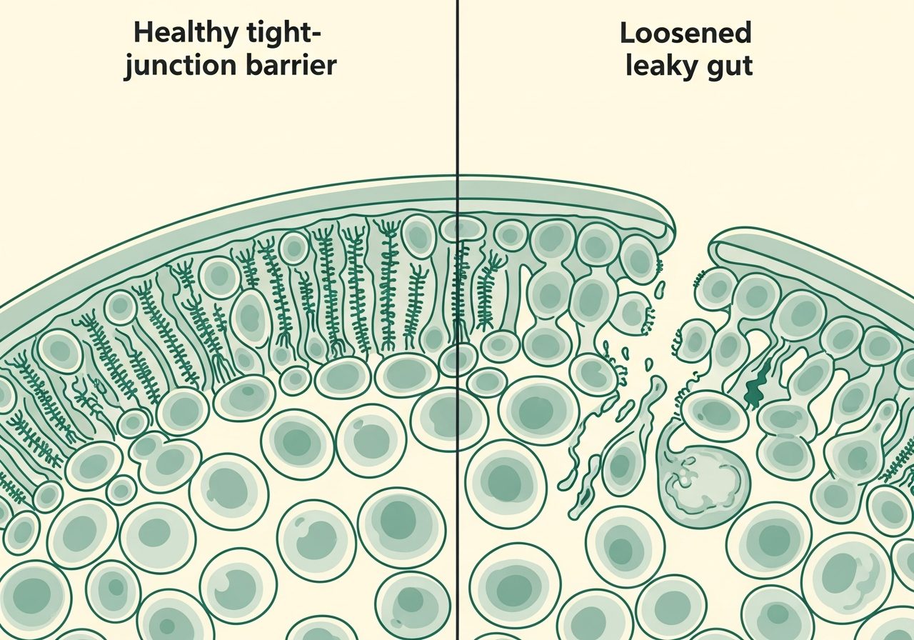 Illustration of intestinal barrier damage caused by alcohol consumption