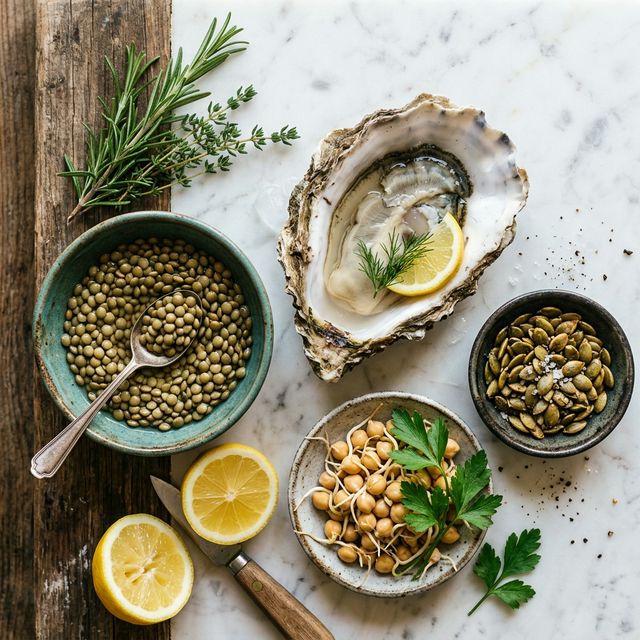 Zinc absorption protocol — soaked lentils, sprouted chickpeas and pumpkin seeds showing phytate override technique