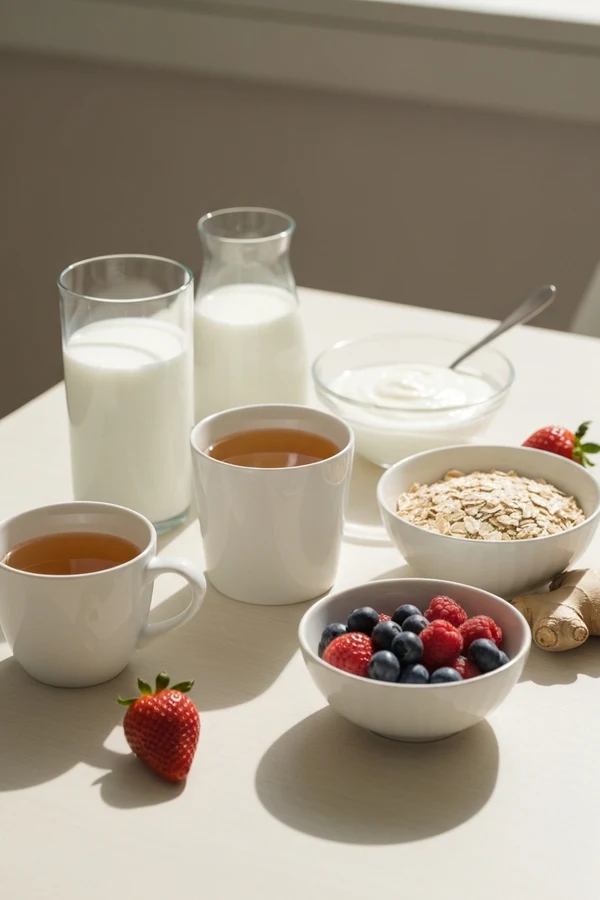 Best probiotics for bloating and gas with yogurt kefir ginger tea and digestive comfort foods