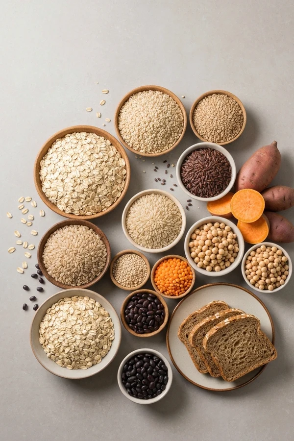 List of foods for anti inflammatory diet carbs with oats, sweet potatoes, quinoa, beans, and whole grains