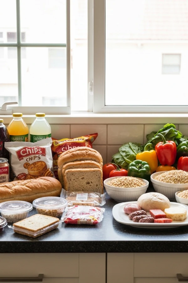 List of foods for anti inflammatory diet swaps showing sugary drinks, chips, pastries, and processed snacks