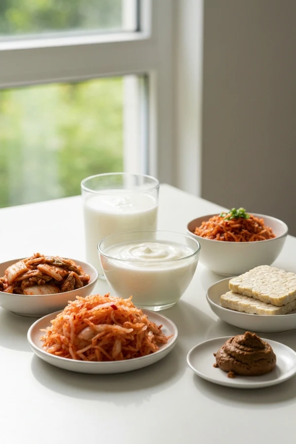 Probiotic foods for probiotic vs prebiotic article with kefir yogurt kimchi sauerkraut miso and tempeh