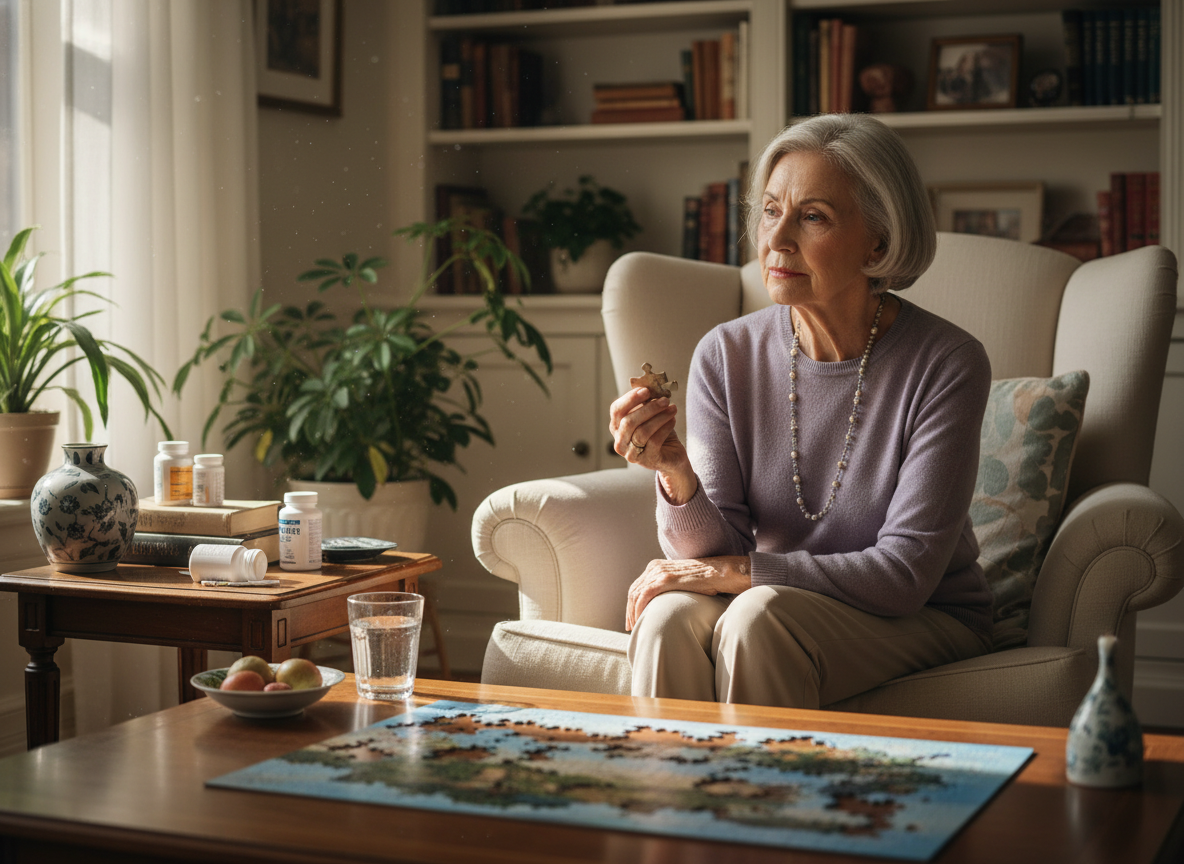 An older adult in a bright home setting to illustrate age-related B12 absorption decline