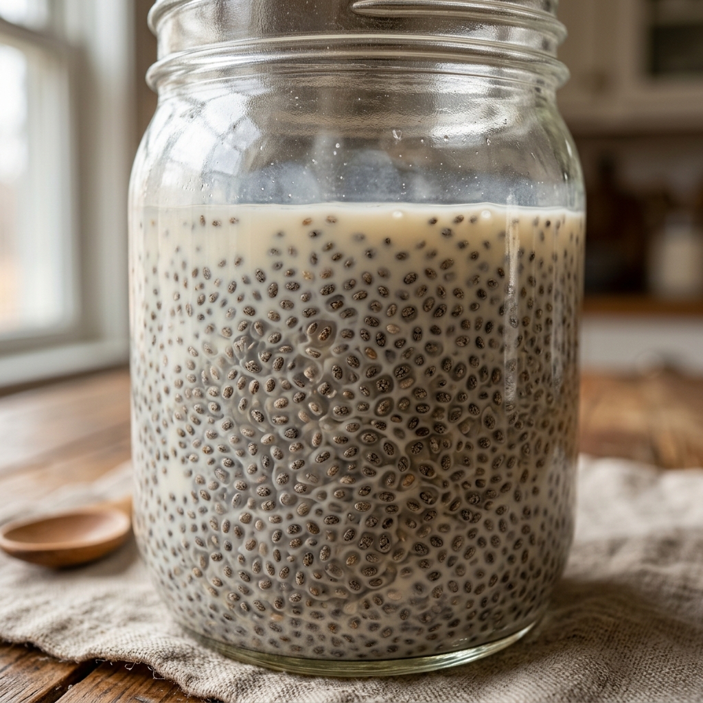 Close up of chia seeds forming a hydrating gel to soothe the gut instead of dry roughage