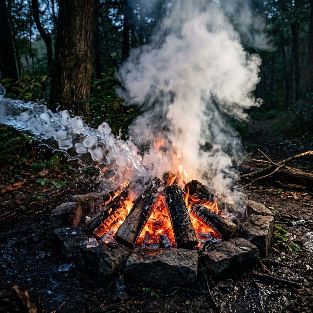 Ice water being poured over a warm campfire, representing raw cold salads extinguishing the digestive fire.