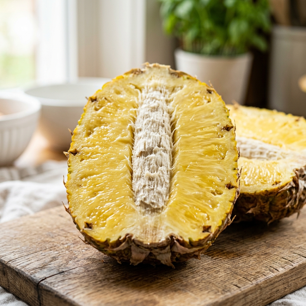 Close up of a fibrous pineapple core