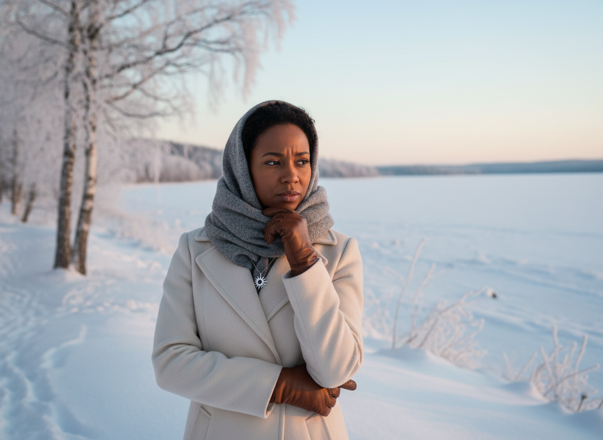 A darker-skinned woman in northern winter light to illustrate how skin tone and geography can increase vitamin D risk