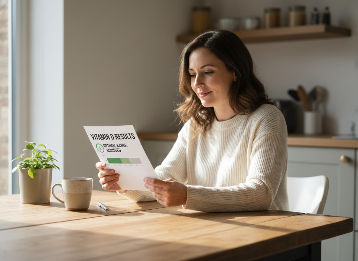 A woman reviewing simple lab paperwork to illustrate when a vitamin D test is more useful than guessing