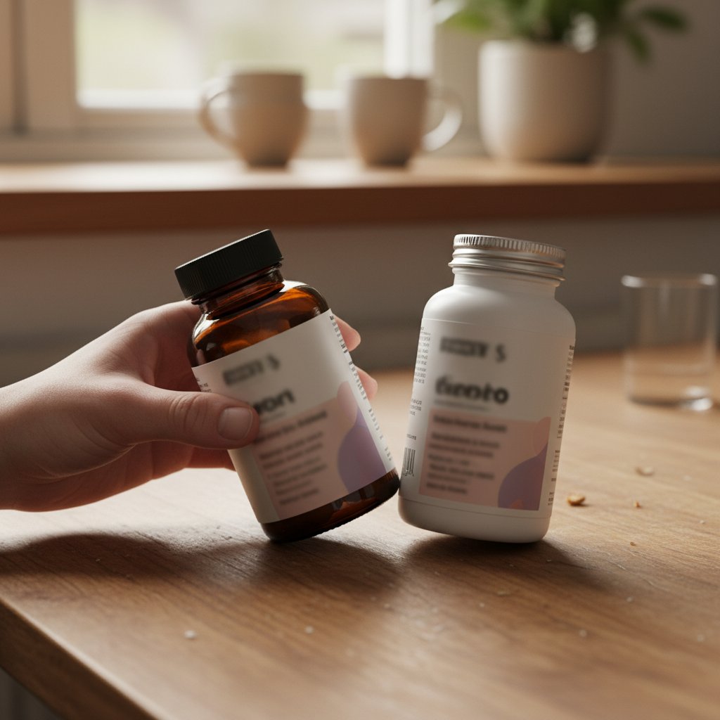 Two supplement bottles side by side, comparing forms and labels