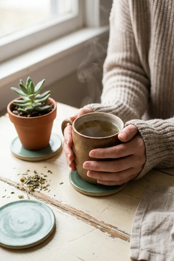 warm herbal tea to calm a nervous stomach during stress