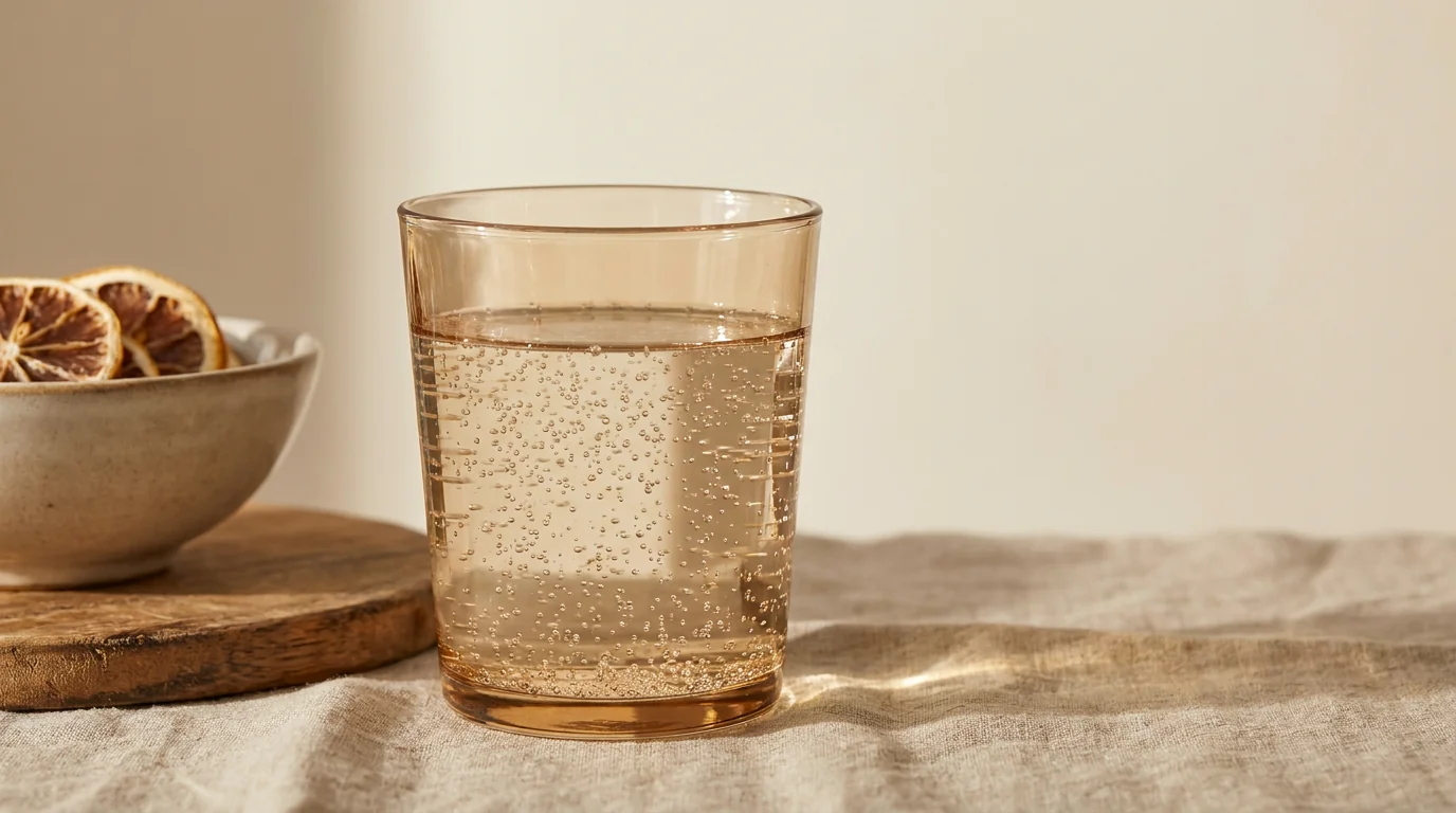 Macro of gas bubbles rising through sparkling water in a clear glass