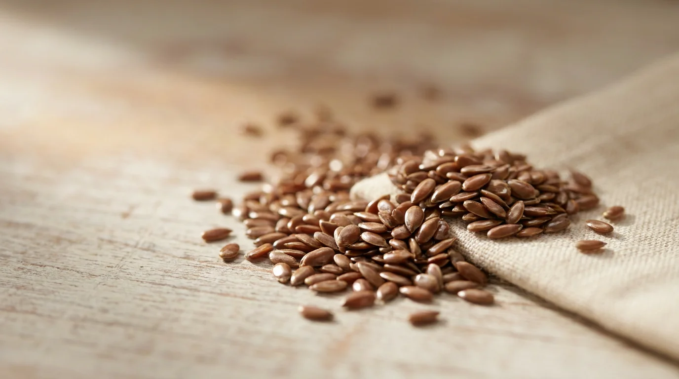 Macro close-up of whole brown flaxseeds showing their hard outer hull