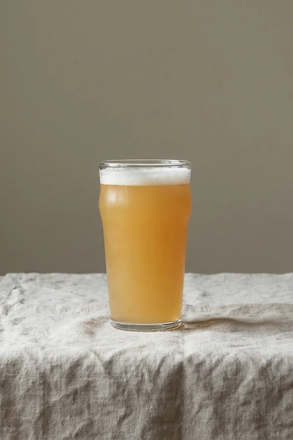 A beer glass visual representing carbonation and next-day diarrhea after beer