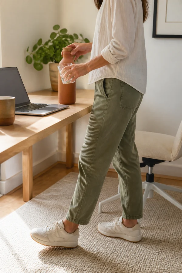 person taking a short movement break at a desk