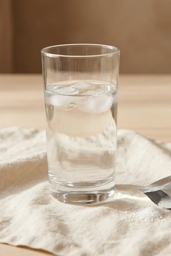 A glass of water and electrolyte packet for rehydrating after diarrhea before drinking alcohol again