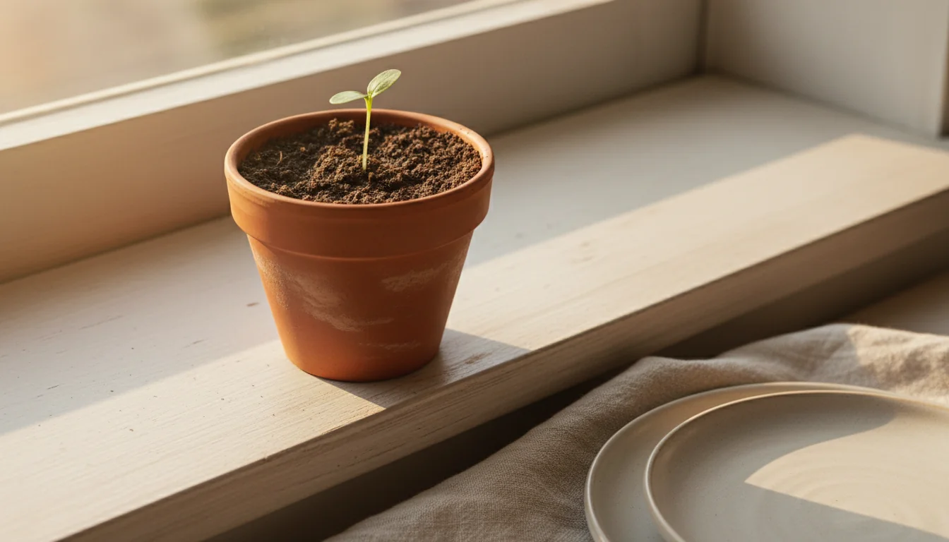 A seedling only just breaking through the soil, representing the point where progress is real but not yet visible