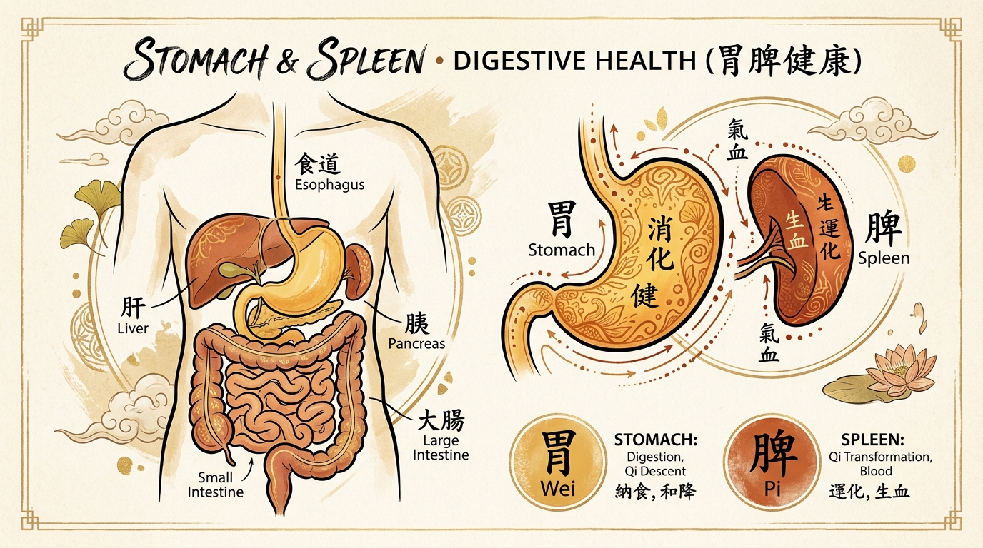 Illustration of the Spleen and Stomach concepts used in Traditional Chinese Medicine.